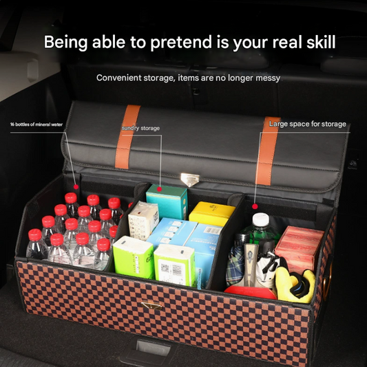 Extra Large Tumbled Leather Green Foldable Car Trunk Storage Box - Large Capacity Insertable Rear Organizer
