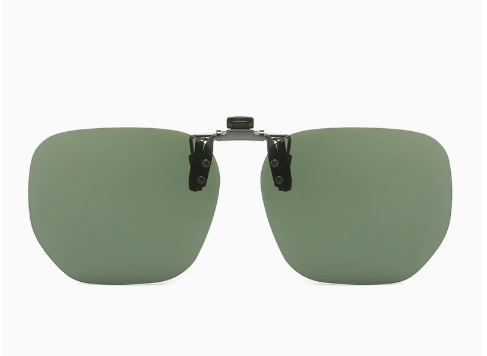 Dark Green 2-Piece Flip-Up Sunglasses Clip-On Set for Glasses - UV-Protective Square Polarized Lenses for Driving