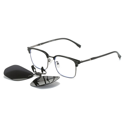 Quickred 2-Piece Flip-Up Sunglasses Clip-On Set for Glasses - UV-Protective Square Polarized Lenses for Driving
