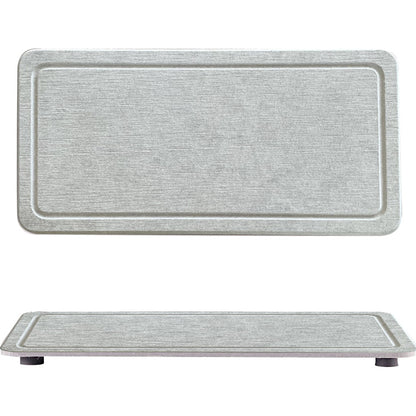 Engraved Inner Frame - Medium Grey 2-Piece Rectangular Diatomaceous Earth Coaster Set - Absorbent Grooved Mat for Sink and Bathroom
