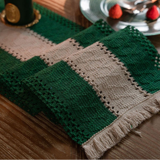 Green-white Vintage-Inspired Chinese Table Runner with Retro Ambiance - 30x200cm New Style Tea Flag for TV Cabinet and Festival Decor