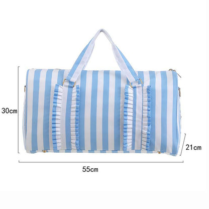 Green Travel Bag with Large Capacity - Stylish Striped Backpack for Short Trips, 40x28x10cm