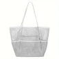 Grey Double Layer Mesh Beach Bag - Large Capacity