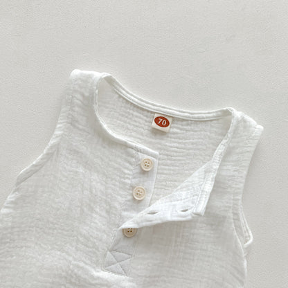 90cm White Sleeveless Bubble Cotton Baby Romper - Soft Newborn Onesie for Boys and Girls, 0-2 Years