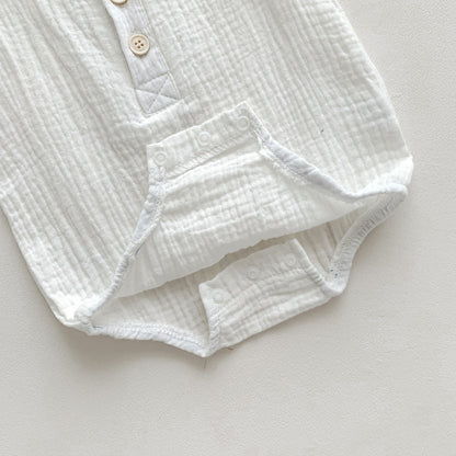 90cm White Sleeveless Bubble Cotton Baby Romper - Soft Newborn Onesie for Boys and Girls, 0-2 Years