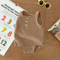 80cm Khaki Sleeveless Bubble Cotton Baby Romper - Soft Newborn Onesie for Boys and Girls, 0-2 Years