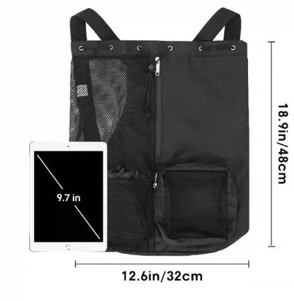 Blue Mesh Drawstring Swim Backpack with Wet Bag - Durable Beach Gym Bag for Wet Gear