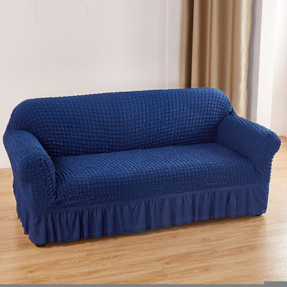Navy Blue Double Sofa Bubble Gauze Sofa Cover with Skirt - Full Elastic Dustproof Double Seater 145-185cm
