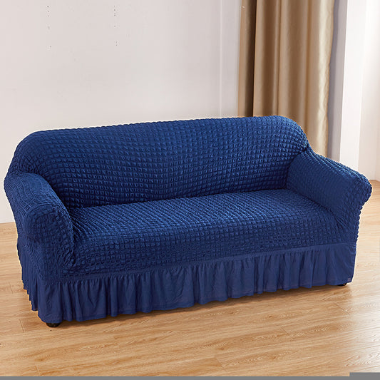 Navy Blue Double Sofa Bubble Gauze Sofa Cover with Skirt - Full Elastic Dustproof Double Seater 145-185cm