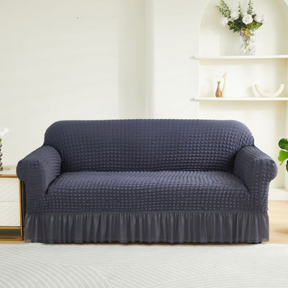 Dark Grey Three-person Sofa Bubble Gauze Sofa Cover with Skirt - Full Elastic Dustproof Three-person Seater 190-230cm