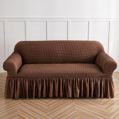 Light Coffee Three-person Sofa Bubble Gauze Sofa Cover with Skirt - Full Elastic Dustproof Three-person Seater 190-230cm