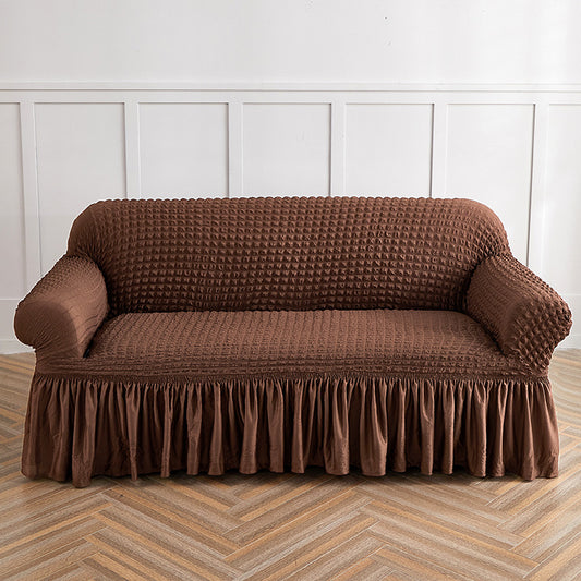 Light Coffee Three-person Sofa Bubble Gauze Sofa Cover with Skirt - Full Elastic Dustproof Three-person Seater 190-230cm