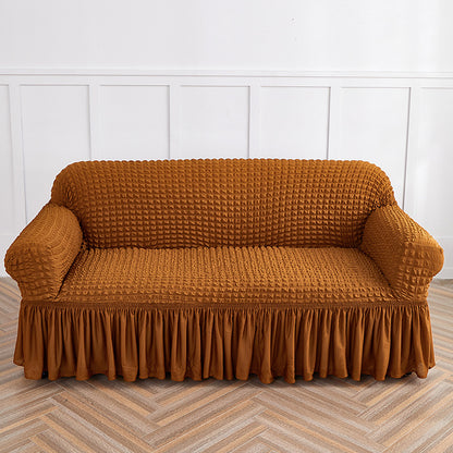 Mustard Yellow Three-person Sofa Bubble Gauze Sofa Cover with Skirt - Full Elastic Dustproof Three-person Seater 190-230cm