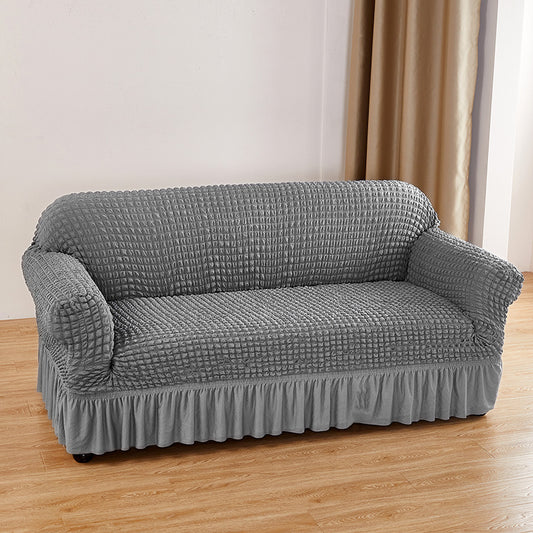 Silver-grey Three-person Sofa Bubble Gauze Sofa Cover with Skirt - Full Elastic Dustproof Three-person Seater 190-230cm