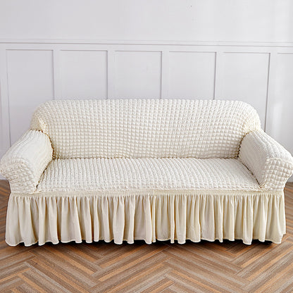 White Three-person Sofa Bubble Gauze Sofa Cover with Skirt - Full Elastic Dustproof Three-person Seater 190-230cm