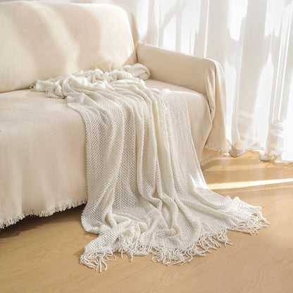 Orange Premium Woven Knitted Throw Blanket with Tassels | Soft, Cozy Sofa & Bed Blanket, Perfect for Office or Afternoon Naps 127x172cm