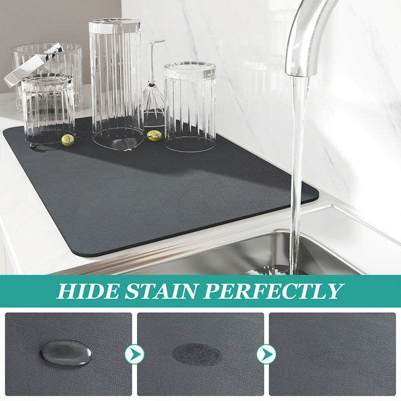 Black and white grids Kitchen Drying Mat - Super Absorbent Dish & Cup Drainer Pad 50x60cm