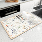 Orange flowers Kitchen Drying Mat - Super Absorbent Dish & Cup Drainer Pad 50x60cm