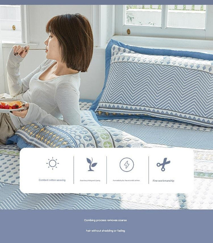 Blue pattern Soft Cotton Gauze Pillowcase Set - Breathable, Non-slip, Extra Large (Pillow Core Not Included)56x80cm