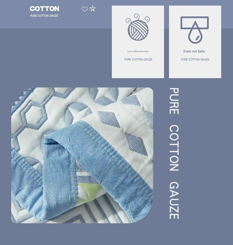 Blue pattern Soft Cotton Gauze Pillowcase Set - Breathable, Non-slip, Extra Large (Pillow Core Not Included)56x80cm