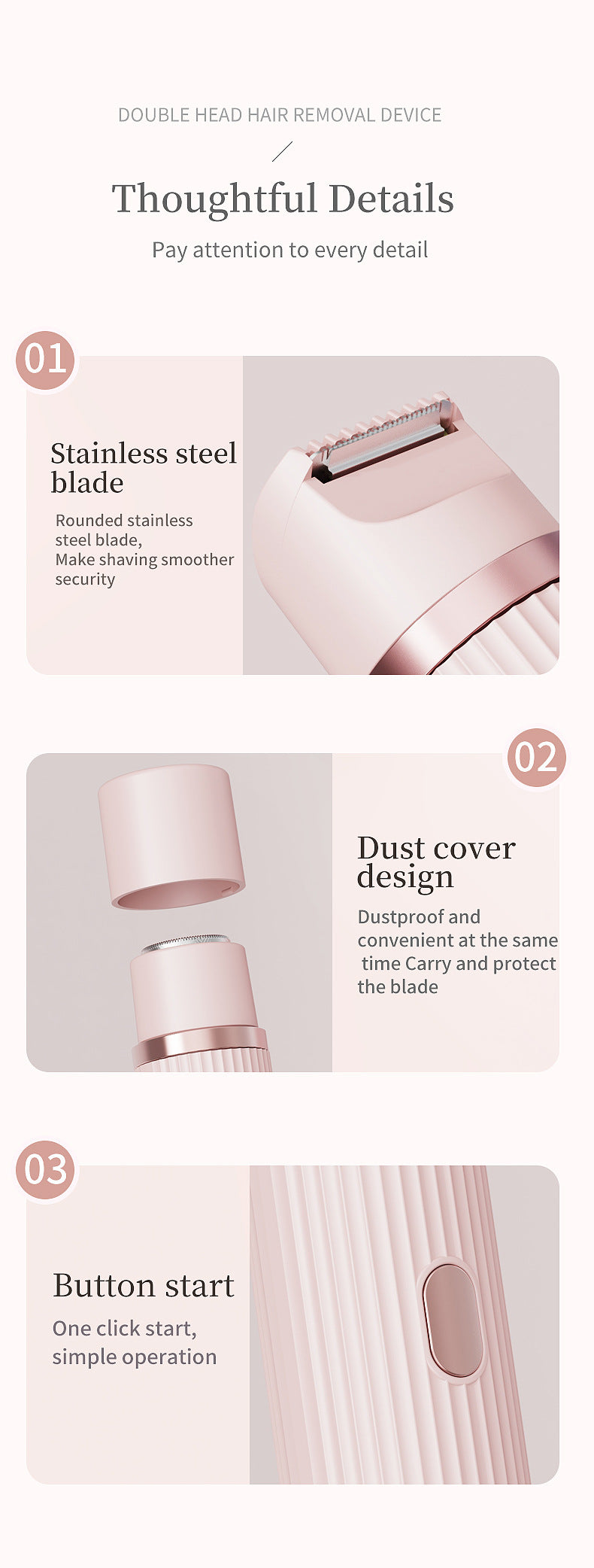 Pink Women’s Double-Headed Electric Shaver - Painless Hair Remover & Trimmer