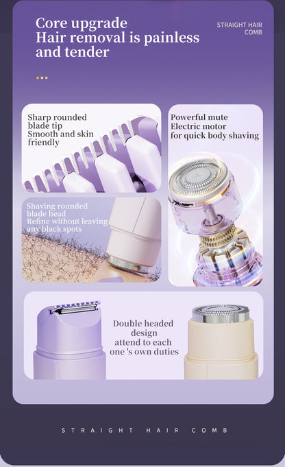 Gradient purple Women's Multifunctional Electric Shaver - Type-C Rechargeable Hair Remover with Display