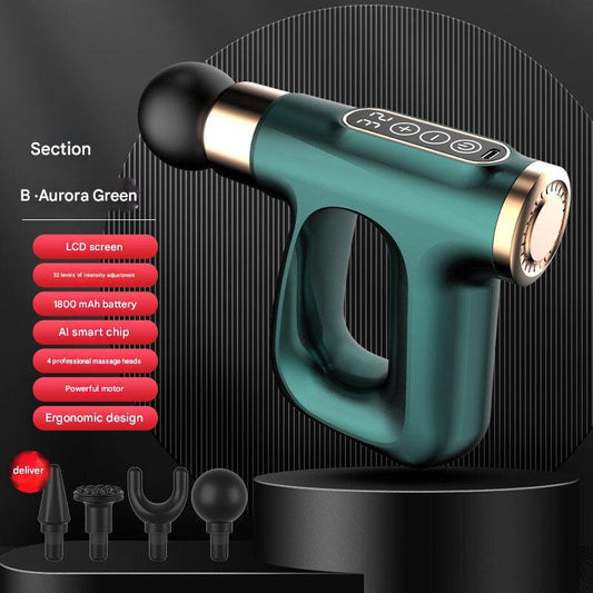 Green Heated Mini Fascia Massage Gun - LCD Display, Muscle Recovery Tool, 32 Adjustable Levels