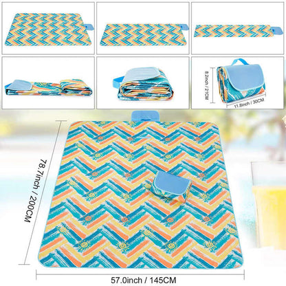 Blue Stripes Stitching Premium Picnic Mat - Extra Thick & Waterproof Oxford Cloth Camping Blanket - 145x200cm