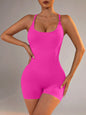 Size S Rose Red Grey Nylon Seamless Yoga Bodysuit - Women's Athletic Romper, Crisscross Back, Workout Jumpsuit