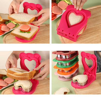 3 Pcs Green Heart Sandwich Maker Sealer - DIY Toast Pocket Bread Cutter & Sealer Mold (PP + 304 Stainless Steel)