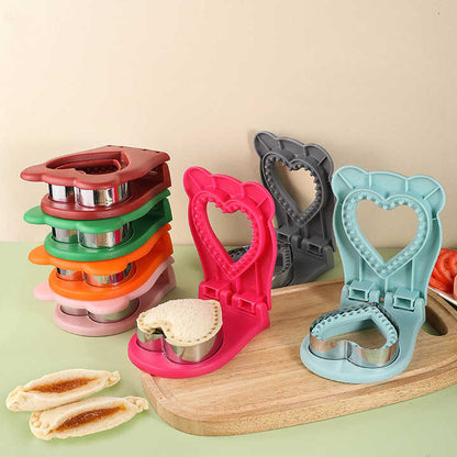 3 Pcs Blue Heart Sandwich Maker Sealer - DIY Toast Pocket Bread Cutter & Sealer Mold (PP + 304 Stainless Steel)
