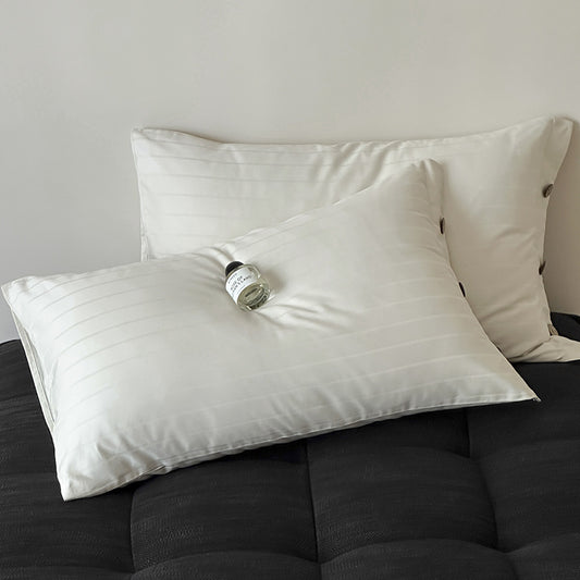 White Wide Stripes Long Staple Cotton Sateen Pillowcase Set - Jacquard Striped, Pure Cotton, 48x74cm (Pair)