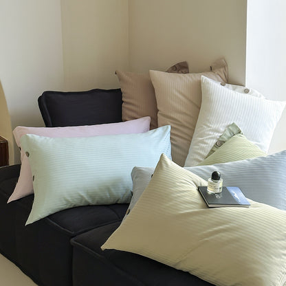Bright Green Wide Stripes Long Staple Cotton Sateen Pillowcase Set - Jacquard Striped, Pure Cotton, 48x74cm (Pair)