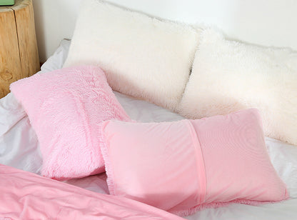 Light Grey Faux Fur Pillowcase Set - Crystal Velvet Plush Throw Pillow Covers, Bedding Accent (50x70cm, Pair)