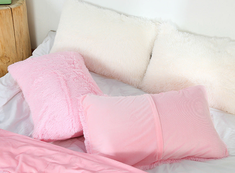 Light Blue Faux Fur Pillowcase Set - Crystal Velvet Plush Throw Pillow Covers, Bedding Accent (50x70cm, Pair)