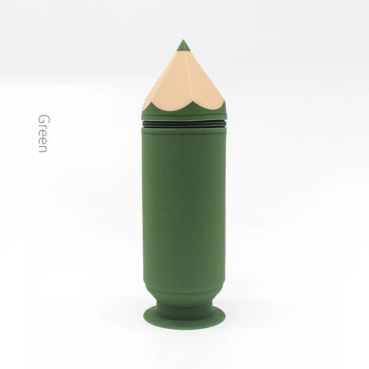Green Creative Silicone Pencil Case - High-Value Stationery  - Large Capacity Desk Organizer
