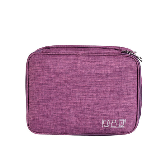 Purple Durable Three-Layer Earphone & Digital Organizer - Waterproof Cosmetic & Cable Storage Pouch(Photography props not included, only the bag)