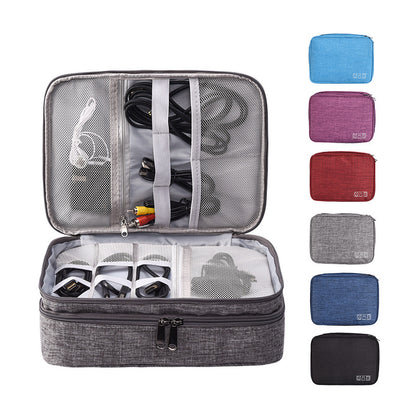 Red Durable Three-Layer Earphone & Digital Organizer - Waterproof Cosmetic & Cable Storage Pouch(Photography props not included, only the bag)