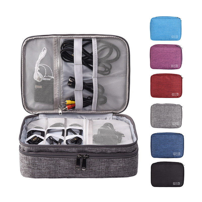 Grey Durable Three-Layer Earphone & Digital Organizer - Waterproof Cosmetic & Cable Storage Pouch(Photography props not included, only the bag)