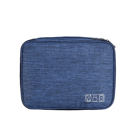 Dark Blue Durable Three-Layer Earphone & Digital Organizer - Waterproof Cosmetic & Cable Storage Pouch(Photography props not included, only the bag)