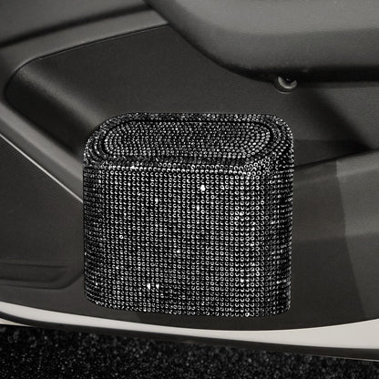 Black Diamond Sparkly Rhinestone Car Trash Can - Diamond Auto Garbage Bin Organizer