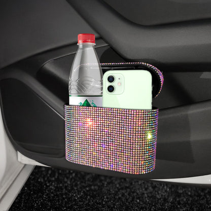 Red Diamond Sparkly Rhinestone Car Trash Can - Diamond Auto Garbage Bin Organizer