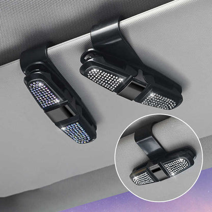 6 Pcs Light Gold Luxury Rhinestone Car Sun Visor Glasses Clip - Multi-Functional, 180° Rotatable, ABS Material