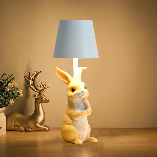 Yellow Bunny White Lampshade Adorable Rabbit Resin Table Lamp - 3-Color LED, USB Rechargeable, Touch Dimming