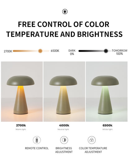 Black Metal Mushroom Table Lamp - Rechargeable Touch Control Ambient Light with Remote