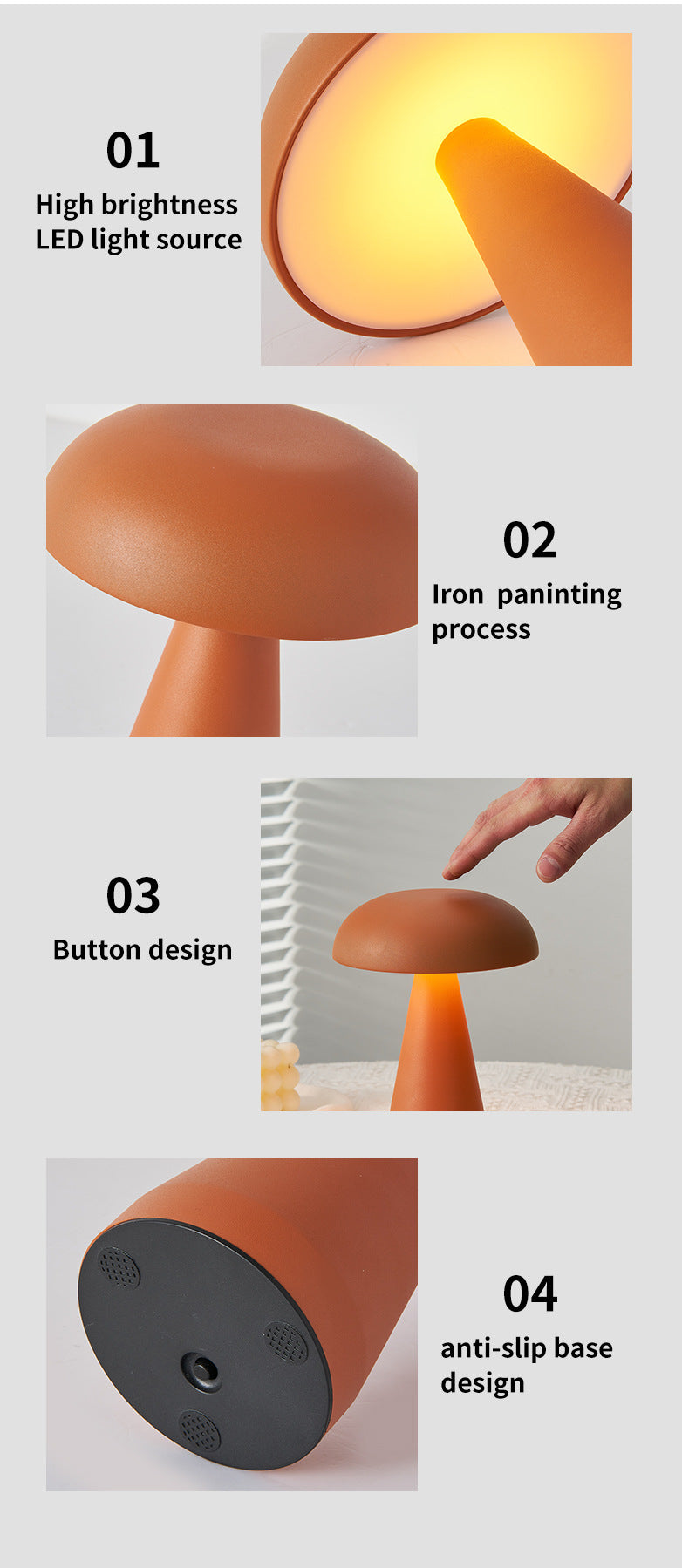 Black Metal Mushroom Table Lamp - Rechargeable Touch Control Ambient Light with Remote