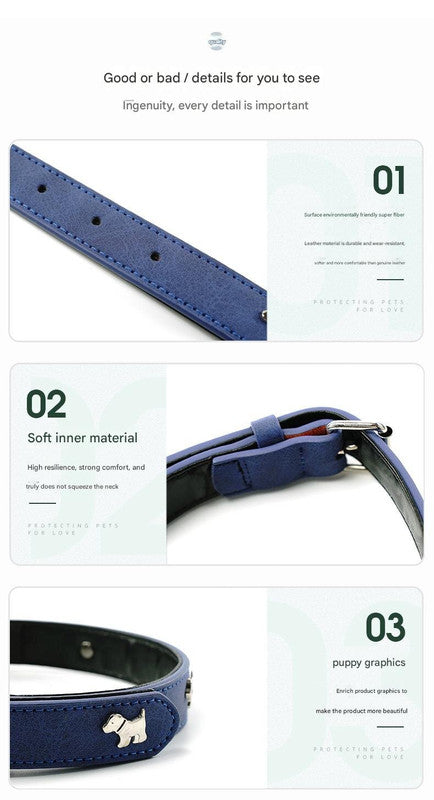 2 PCS Soft Leather Dog Collar - Adjustable & Durable for Medium/Large Dogs XS-（42*1.5cm）