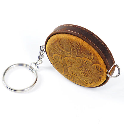 Coffee Side Band Mini Leather Tape Measure - 1.5m/60in - Round With Hook And Pattern