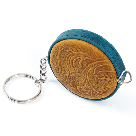 Blue Side Band Mini Leather Tape Measure - 1.5m/60in - Round With Hook And Pattern