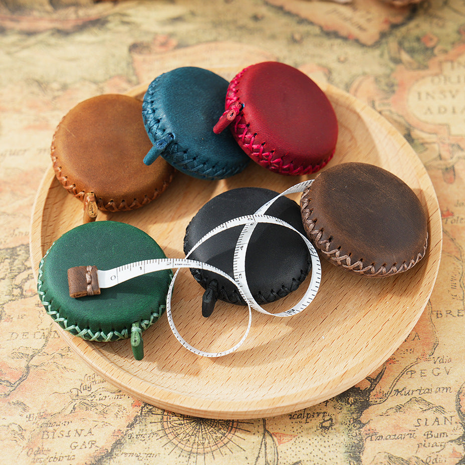 2 PCS Black Hand-Stitched Leather Tape Measure - Compact & Stylish Measuring Tool
